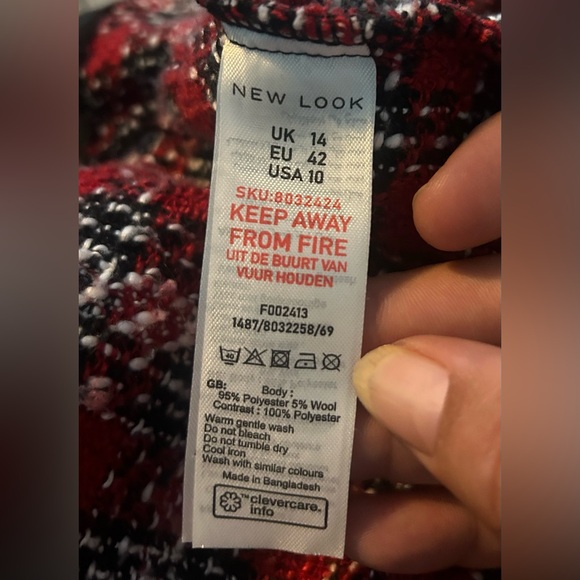 New Look Red & Black Plaid Mini Dress Size 10 - Picture 4 of 8